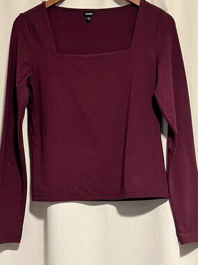 Express Square Neck Top Long-Sleeve Burgundy Size M